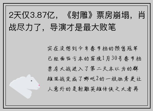 2天仅3.87亿，《射雕》票房崩塌，肖战尽力了，导演才是最大败笔