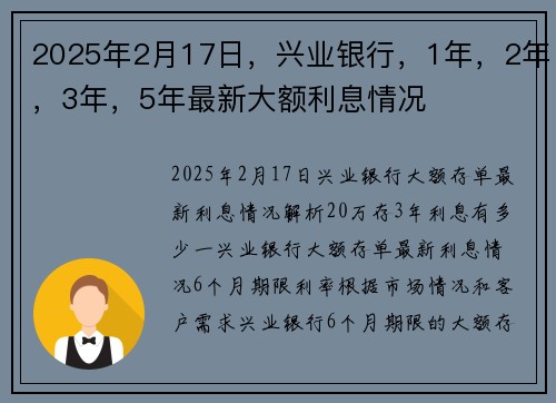 2025年2月17日，兴业银行，1年，2年，3年，5年最新大额利息情况