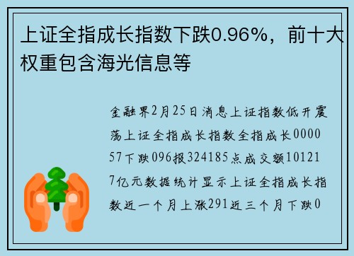 上证全指成长指数下跌0.96%，前十大权重包含海光信息等