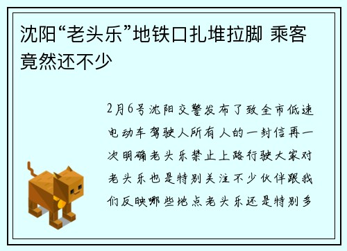沈阳“老头乐”地铁口扎堆拉脚 乘客竟然还不少