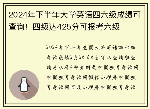 2024年下半年大学英语四六级成绩可查询！四级达425分可报考六级