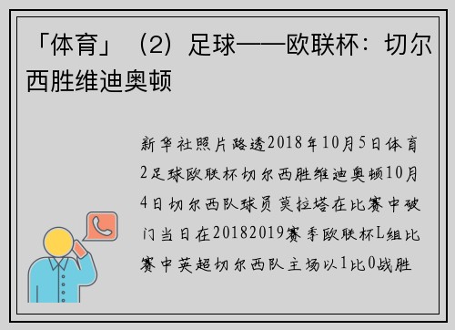 「体育」（2）足球——欧联杯：切尔西胜维迪奥顿