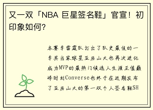 又一双「NBA 巨星签名鞋」官宣！初印象如何？
